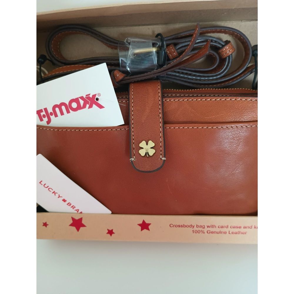 Lucky Brand Crossbody bag with Card Case and Keyring 100% Genuine Leather Brown